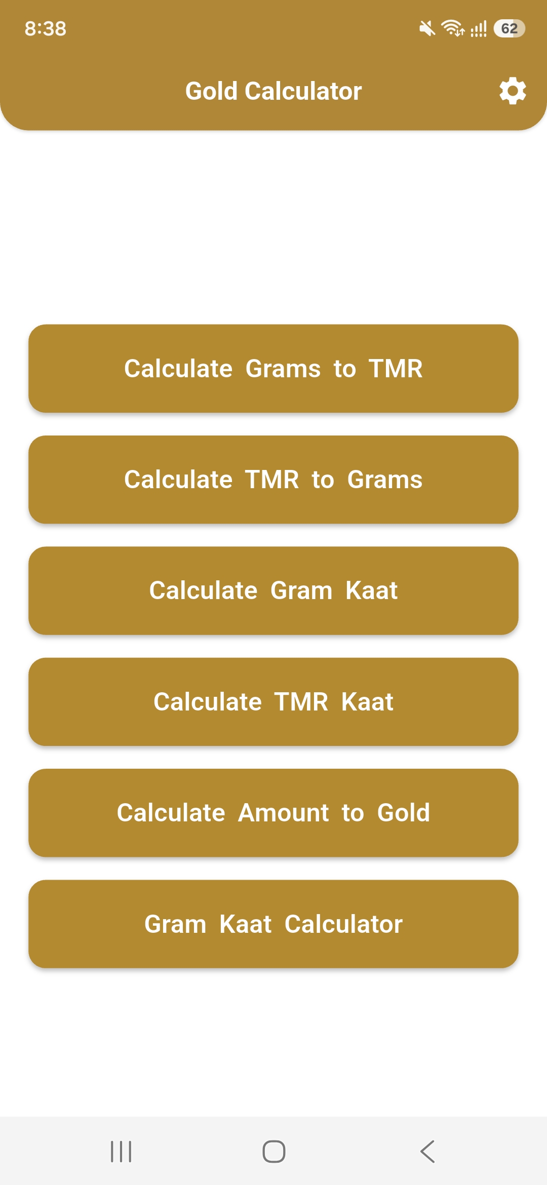 Gold Calculator App main screen for Pakistani Jewellers